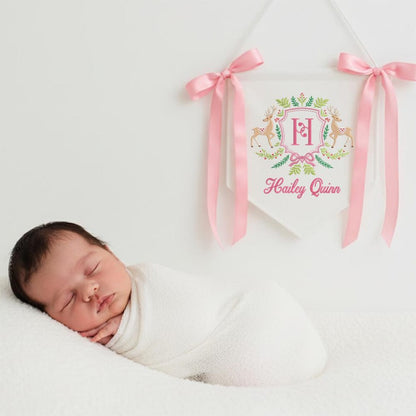 Custom Baby Banner  Welcome Baby , Baby Shower Wreath