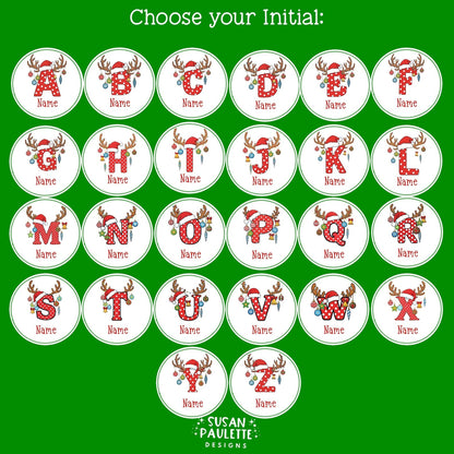 Personalized Initial Stickers for Christmas Gifts,  Christmas Themed Letter Stickers