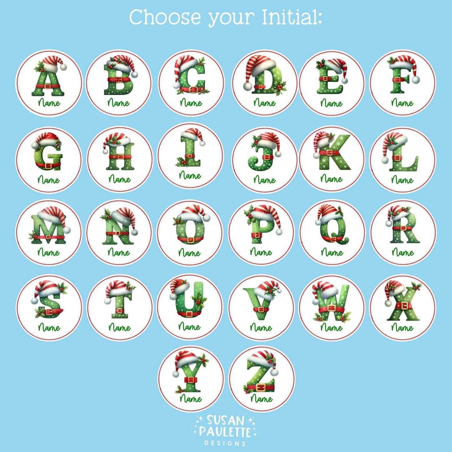 Personalized Initial Stickers for Christmas Gifts,  Christmas Themed Letter Stickers