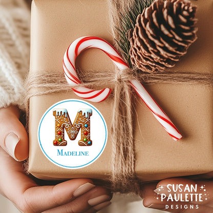 Personalized Initial Stickers for Christmas Gifts,  Christmas Themed Letter Stickers