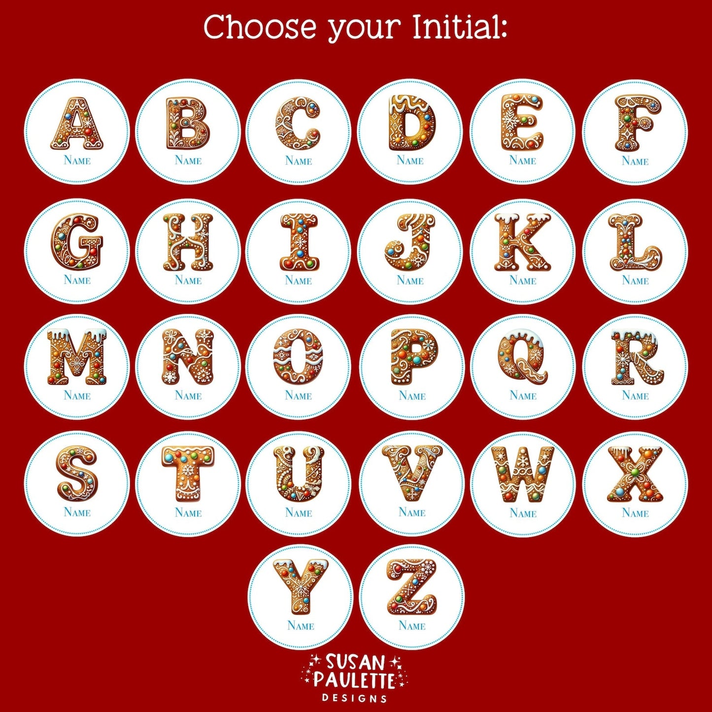 Personalized Initial Stickers for Christmas Gifts,  Christmas Themed Letter Stickers