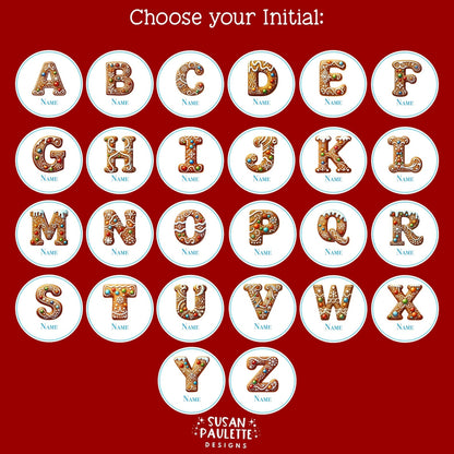 Personalized Initial Stickers for Christmas Gifts,  Christmas Themed Letter Stickers