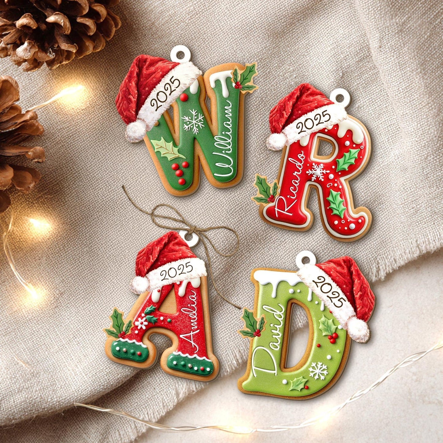 Personalized Gingerbread Letter Ornament, Custom Kids Name Ornament