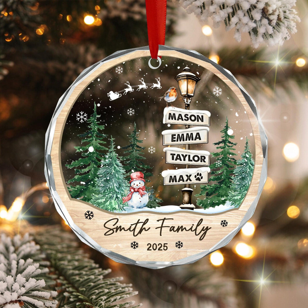 Family Names Christmas Ornament 2026, Personalized Family With Pets Ornaments