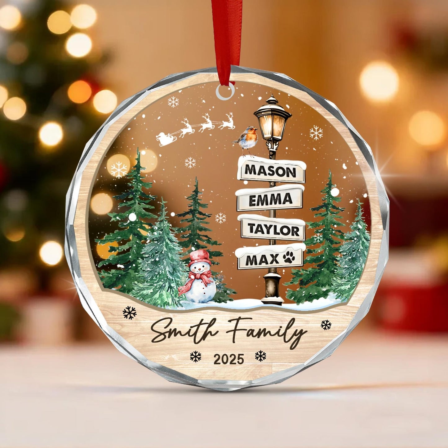 Family Names Christmas Ornament 2026, Personalized Family With Pets Ornaments