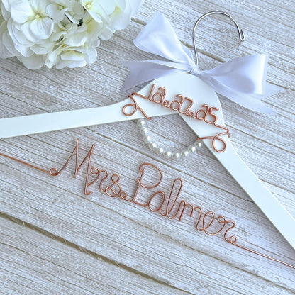 Personalized Wedding Dress Hanger: Pearls, Custom Name & Date