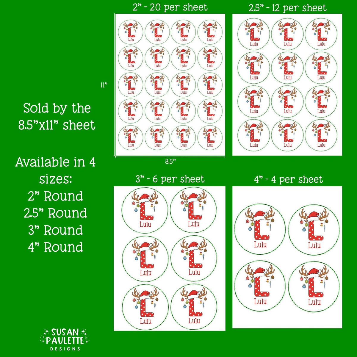 Personalized Initial Stickers for Christmas Gifts,  Christmas Themed Letter Stickers