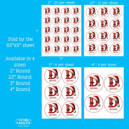Personalized Initial Stickers for Christmas Gifts,  Christmas Themed Letter Stickers