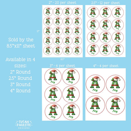 Personalized Initial Stickers for Christmas Gifts,  Christmas Themed Letter Stickers