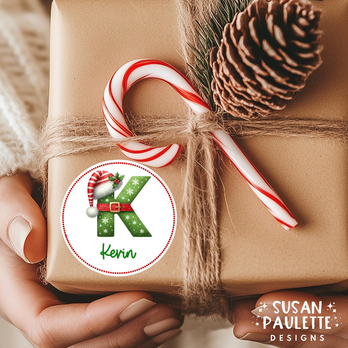 Personalized Initial Stickers for Christmas Gifts,  Christmas Themed Letter Stickers