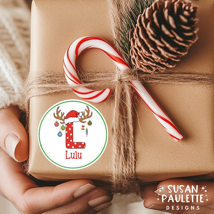 Personalized Initial Stickers for Christmas Gifts,  Christmas Themed Letter Stickers