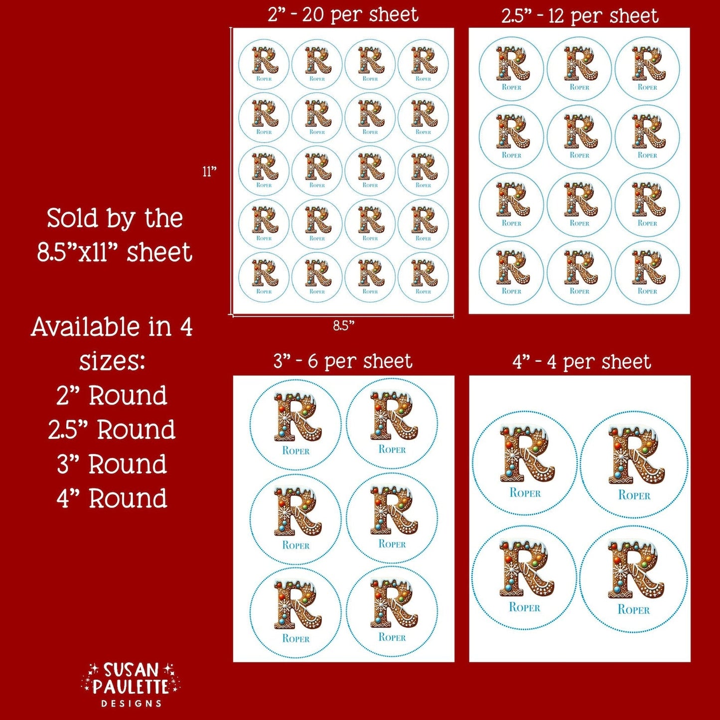Personalized Initial Stickers for Christmas Gifts,  Christmas Themed Letter Stickers