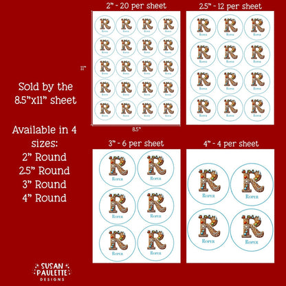 Personalized Initial Stickers for Christmas Gifts,  Christmas Themed Letter Stickers