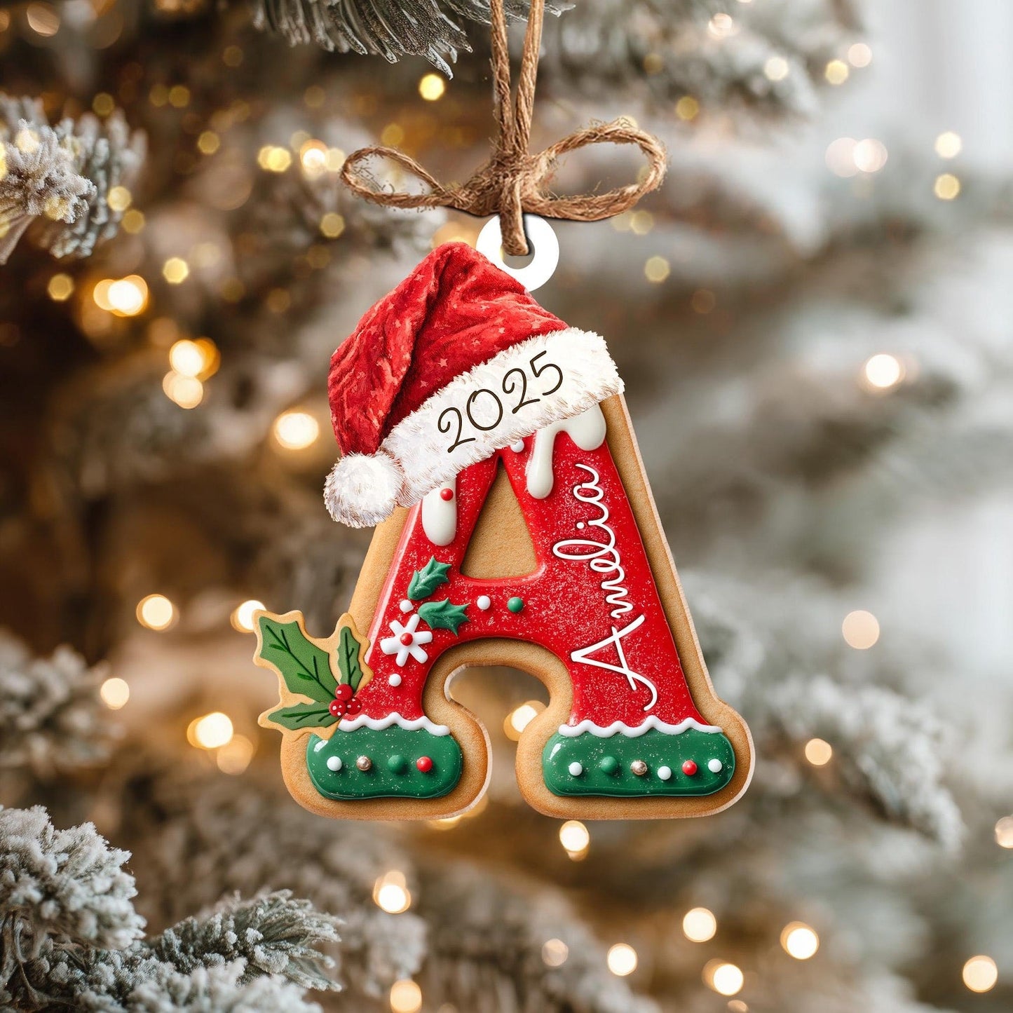 Personalized Gingerbread Letter Ornament, Custom Kids Name Ornament