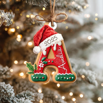 Personalized Gingerbread Letter Ornament, Custom Kids Name Ornament