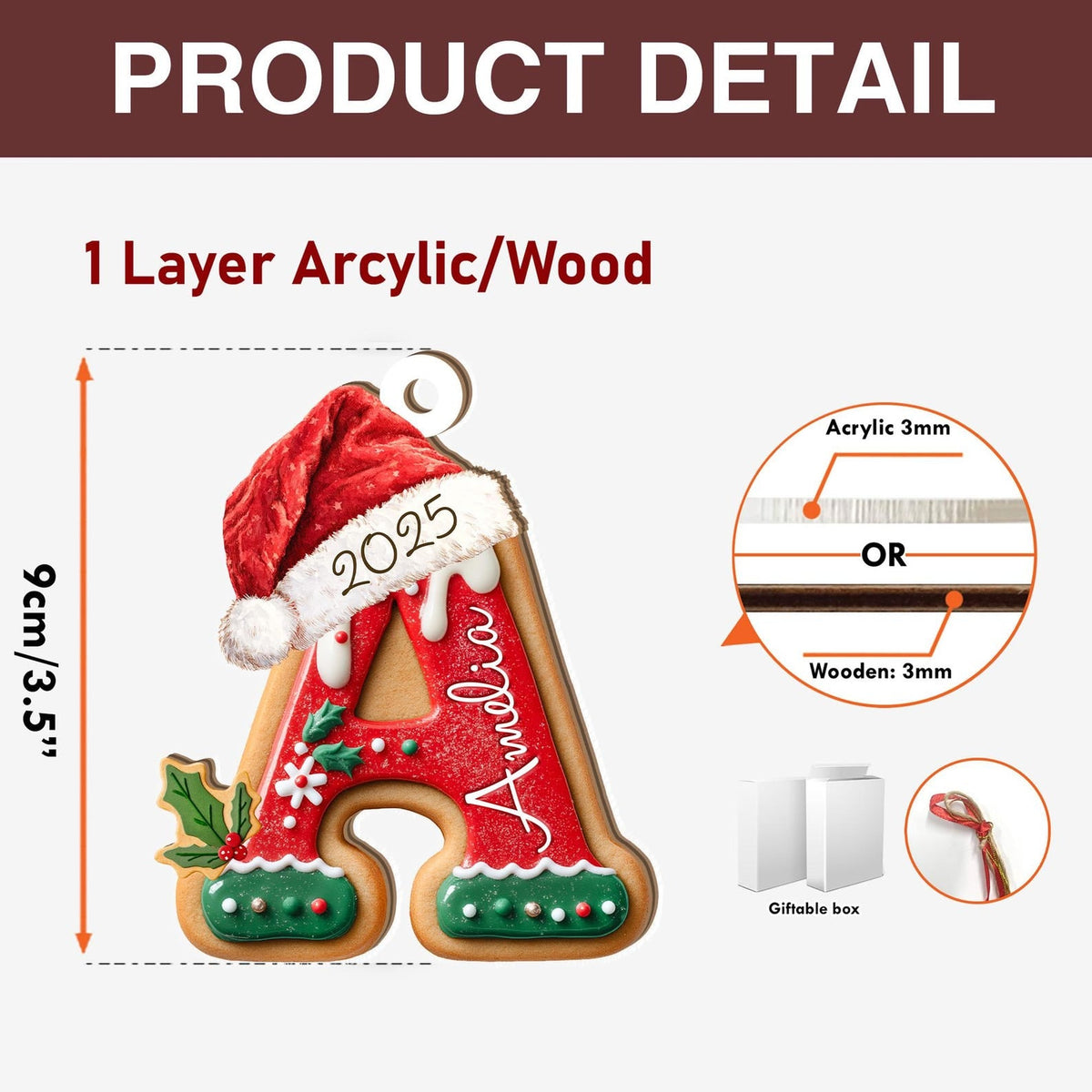 Personalized Gingerbread Letter Ornament, Custom Kids Name Ornament