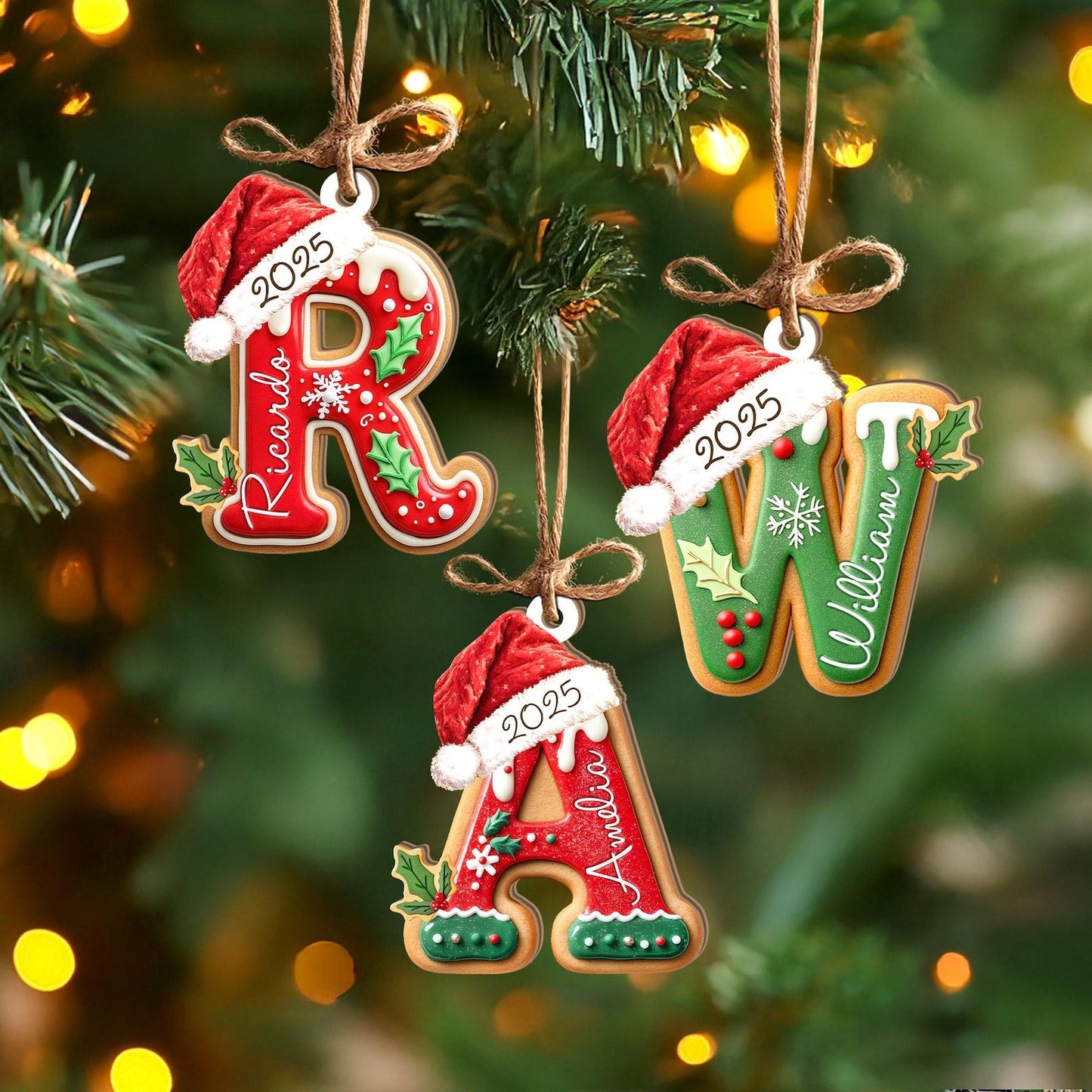 Personalized Gingerbread Letter Ornament, Custom Kids Name Ornament