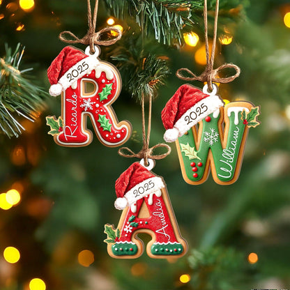 Personalized Gingerbread Letter Ornament, Custom Kids Name Ornament