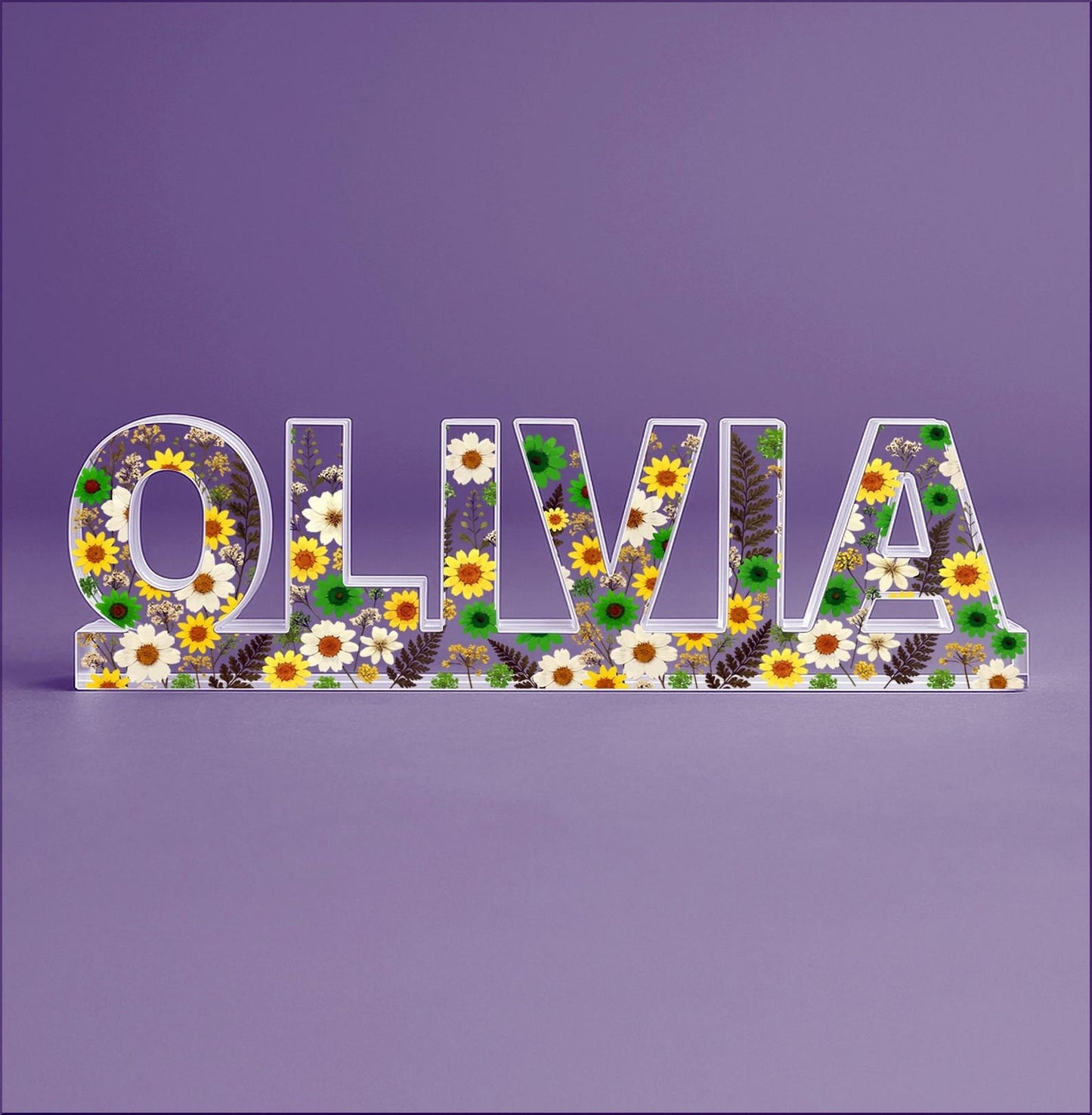 Personalized Floral Acrylic Name Lamp with LED RGB Light, Custom Nursery Night Light