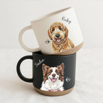 Personalized Watercolor Photo Pet Pottery Mug,Pet Portrait Coffee Cup Gift For Cat Dog Lovers