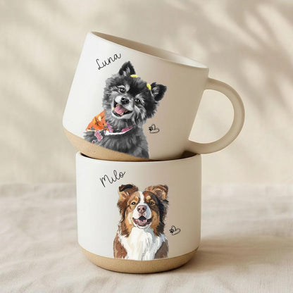 Personalized Watercolor Photo Pet Pottery Mug,Pet Portrait Coffee Cup Gift For Cat Dog Lovers