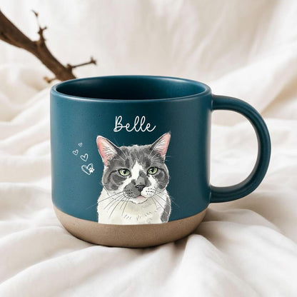 Personalized Watercolor Photo Pet Pottery Mug,Pet Portrait Coffee Cup Gift For Cat Dog Lovers