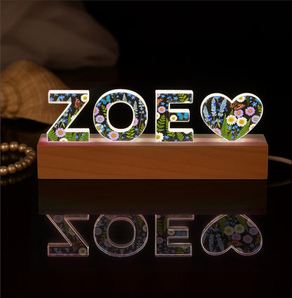 Personalized Floral Acrylic Name Lamp with LED RGB Light, Custom Nursery Night Light