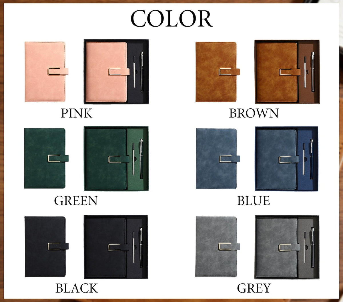 Personalized Birth Flower Notebook & Pen Set, Custom Name Leather Journal Gift