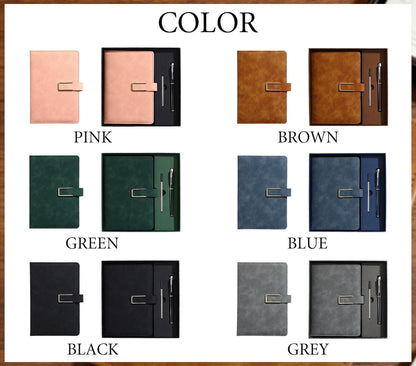 Personalized Birth Flower Notebook & Pen Set, Custom Name Leather Journal Gift