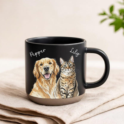 Personalized Watercolor Photo Pet Pottery Mug,Pet Portrait Coffee Cup Gift For Cat Dog Lovers