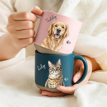 Personalized Watercolor Photo Pet Pottery Mug,Pet Portrait Coffee Cup Gift For Cat Dog Lovers