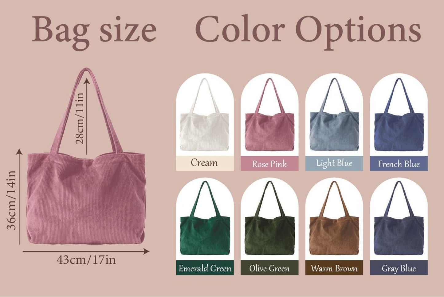 Custom Chenille Name Tote Bag, Personalized Corduroy Work Purse with Zipper