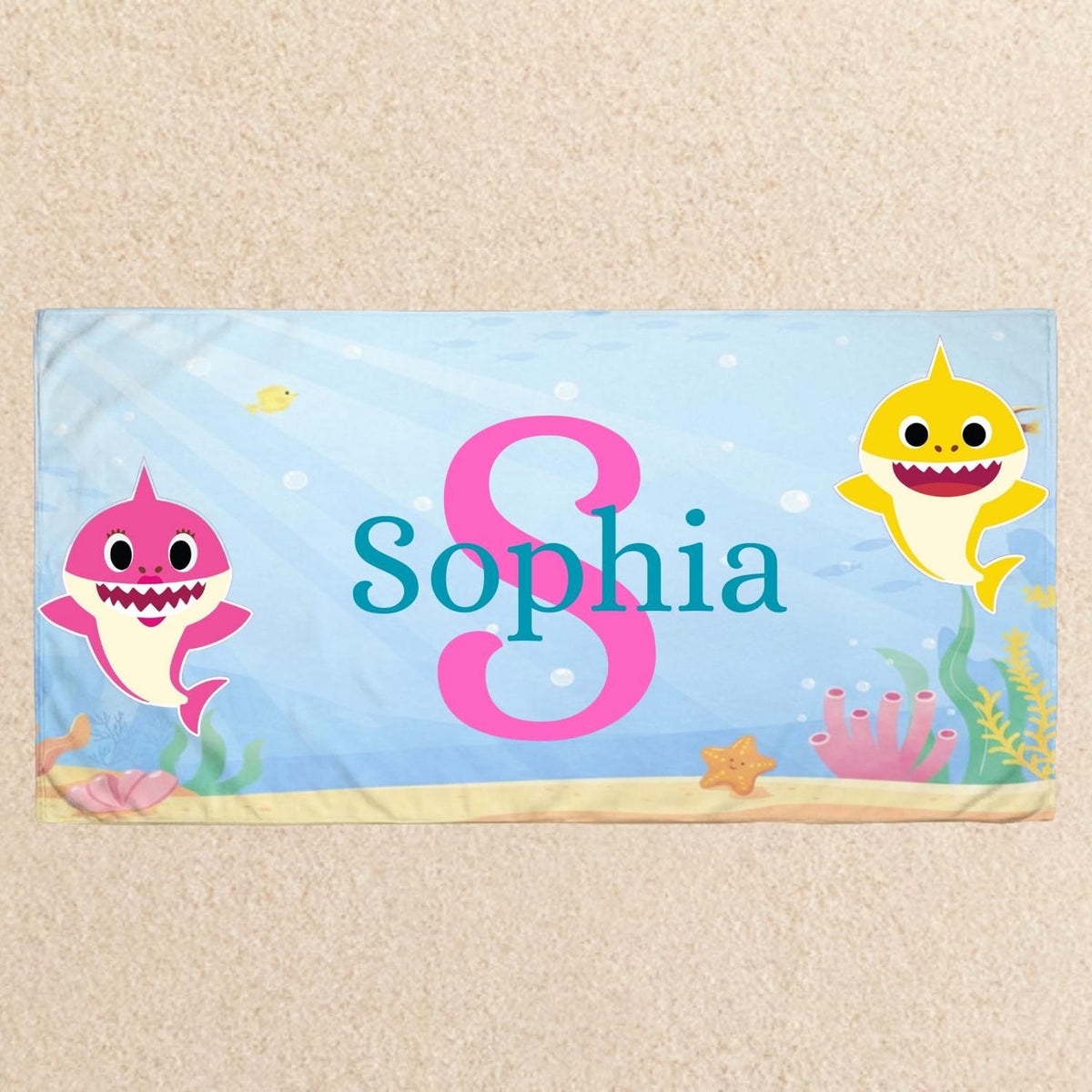Personalized Kids Beach Towel With Name, Cute Ocean Animals Pool Towel