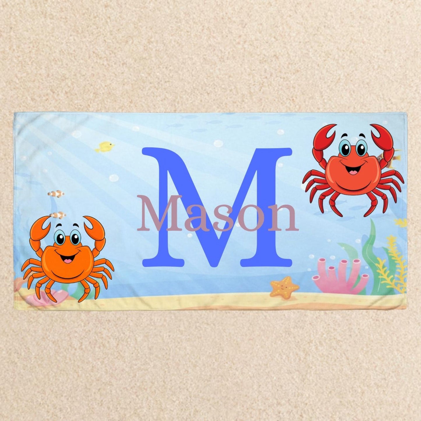 Personalized Kids Beach Towel With Name, Cute Ocean Animals Pool Towel