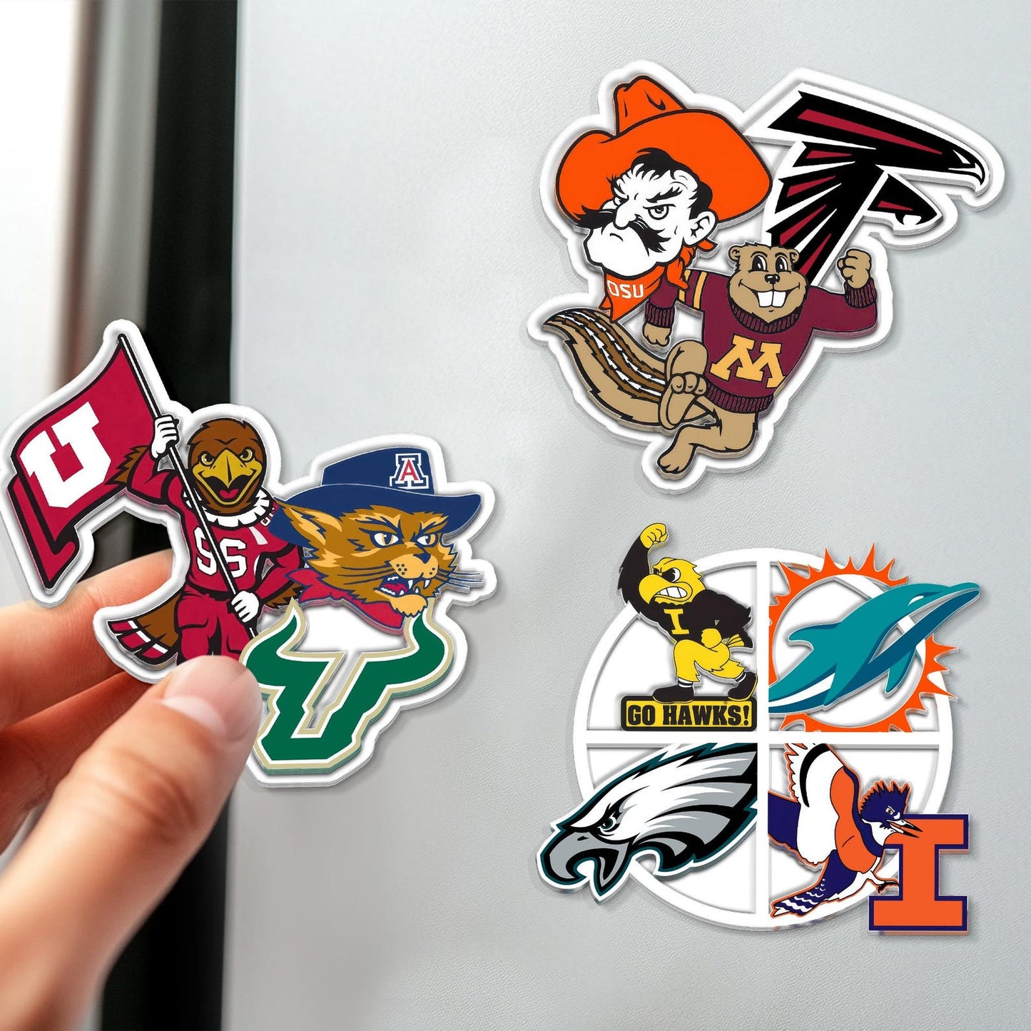Personalized 3D Sports Teams Collage Acrylic Magnet: Sports Team Mascot Magnet Gift