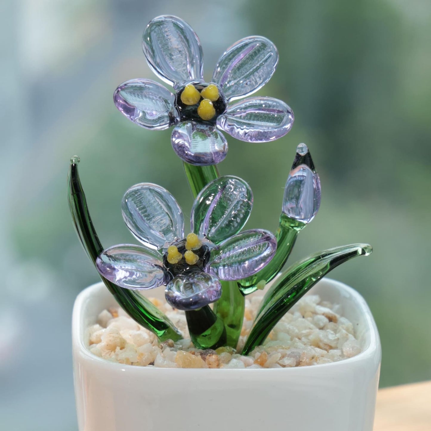 Handmade Glass Forget Me Not Pot, Custom Pet Portrait Present for Family Friends