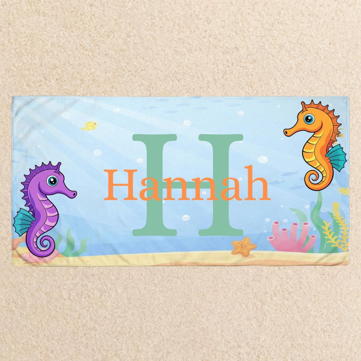 Personalized Kids Beach Towel With Name, Cute Ocean Animals Pool Towel