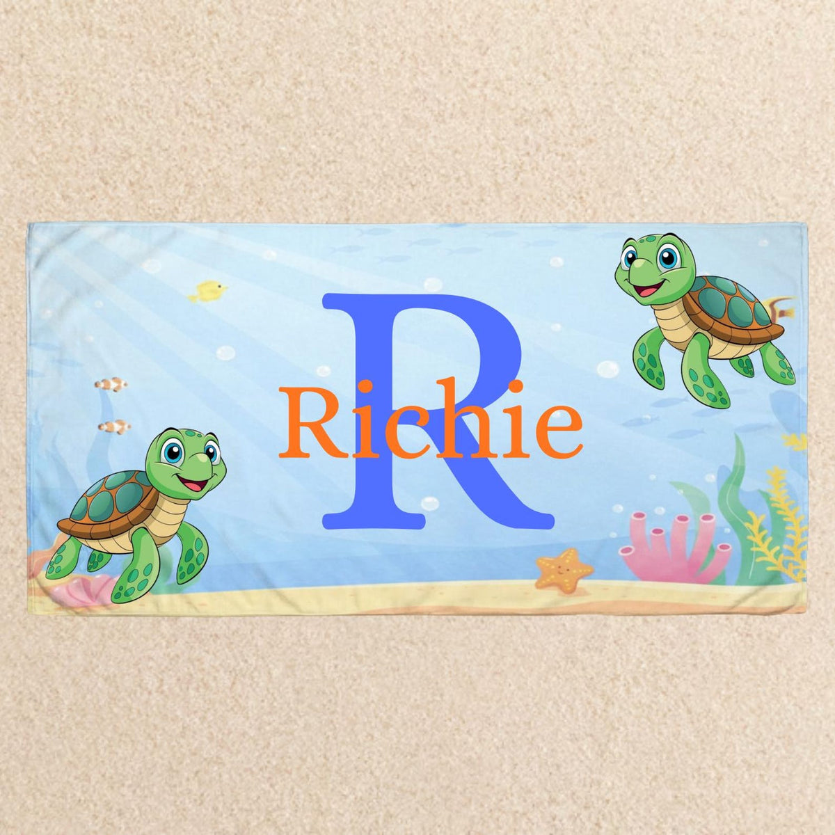 Personalized Kids Beach Towel With Name, Cute Ocean Animals Pool Towel