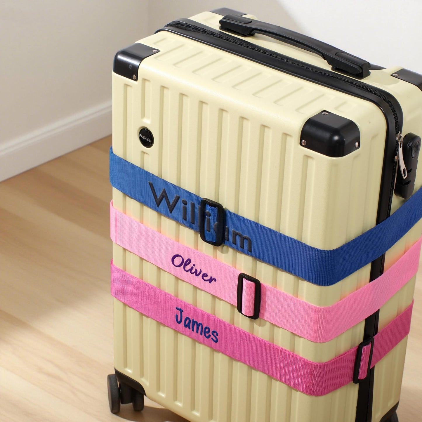 Embroidered Luggage Strap with Lock – 72-Inch Wide Suitcase Belt with Name