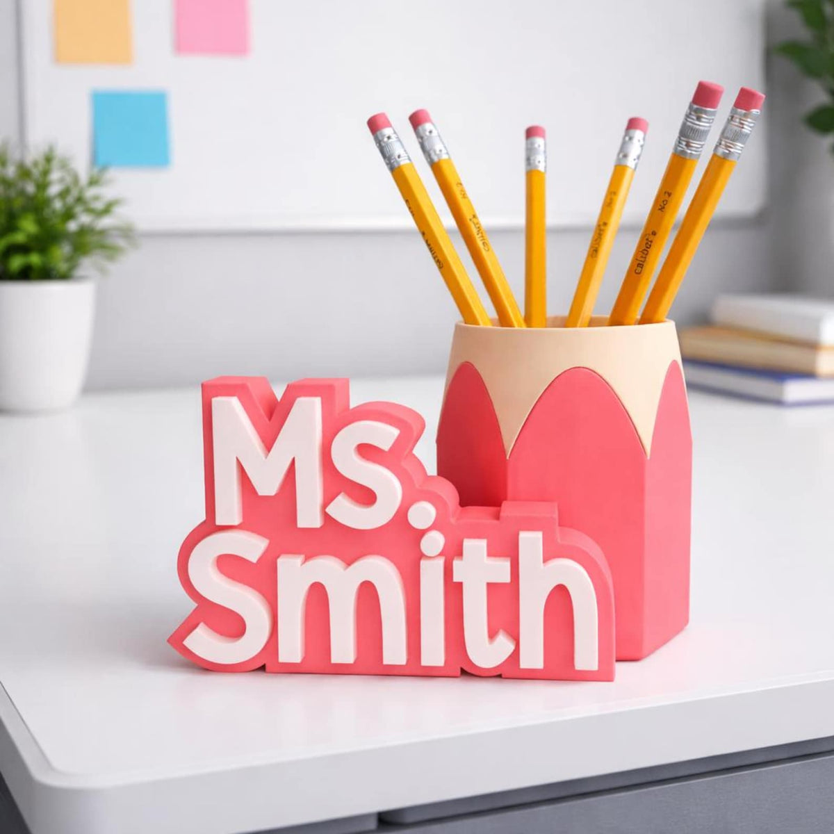 Teacher Desk Name Plate; Custom Pencil/Pen Cup and Name Stand; Personalized Gift