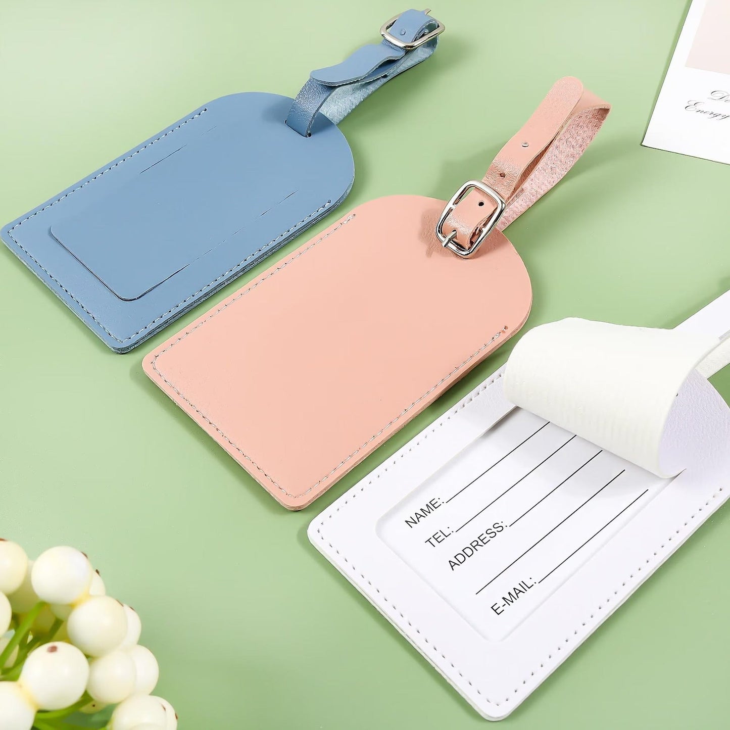 Personalized Vegan Leather Luggage Tag: Birth Flower Pattern