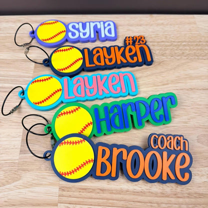 Personalized Softball Keychain | Backpack Tags, Bag Tag, Kid's Name Tags