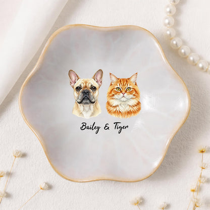Personalized Pet Portrait Lotus Jewelry Dish, Custom Dog Portrait from Photo Ring Dish