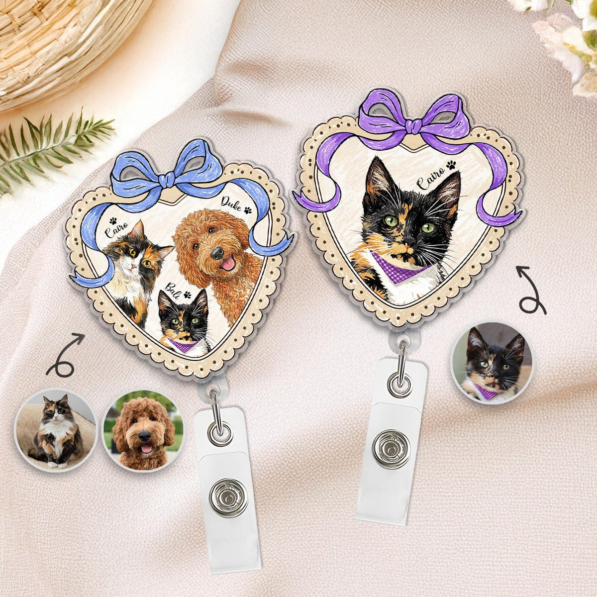Custom Dog Portrait Badge Reel, Pet Portrait From Photo Gift, Pet Memorial Gift