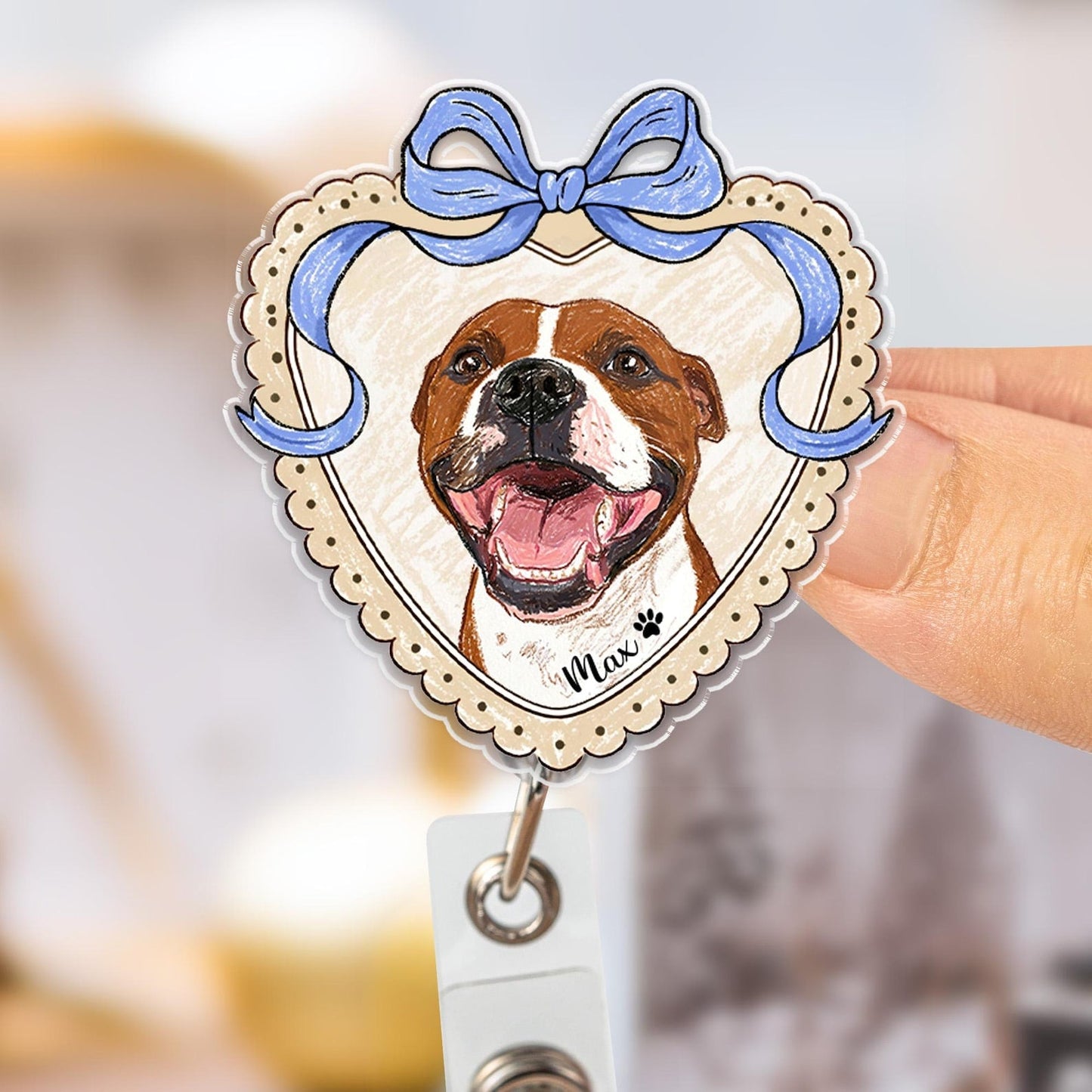 Custom Dog Portrait Badge Reel, Pet Portrait From Photo Gift, Pet Memorial Gift