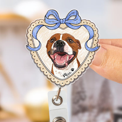 Custom Dog Portrait Badge Reel, Pet Portrait From Photo Gift, Pet Memorial Gift