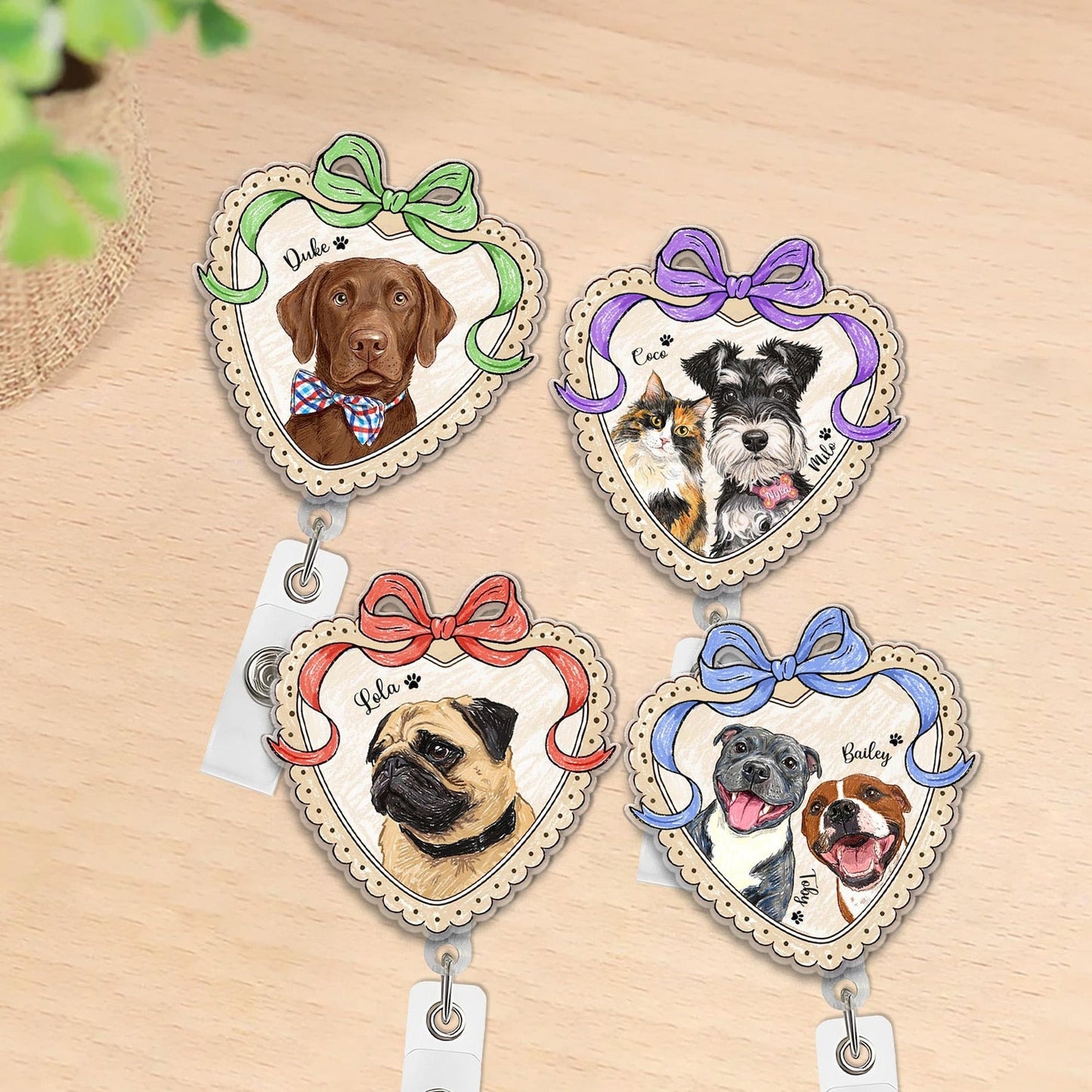 Custom Dog Portrait Badge Reel, Pet Portrait From Photo Gift, Pet Memorial Gift