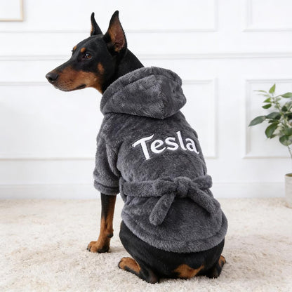 Personalized Dog Bathrobe, Custom Name Embroidered Pet Robe, Cozy Fleece Dog Towel