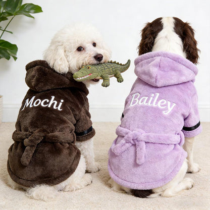 Personalized Dog Bathrobe, Custom Name Embroidered Pet Robe, Cozy Fleece Dog Towel