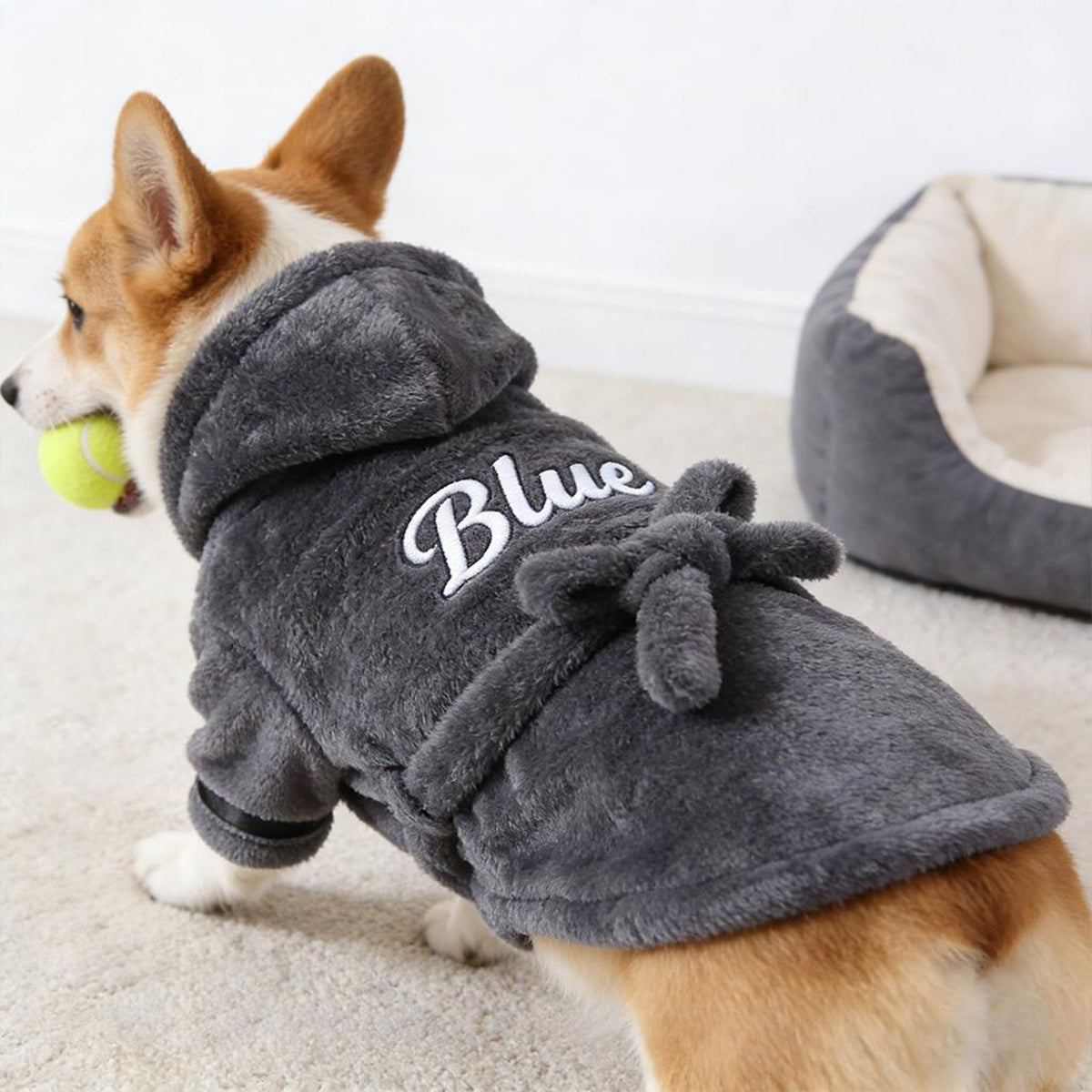 Personalized Dog Bathrobe, Custom Name Embroidered Pet Robe, Cozy Fleece Dog Towel